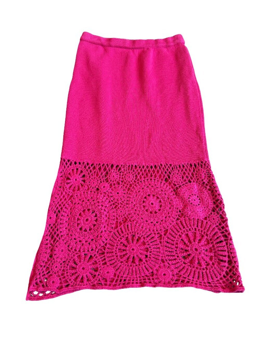 House of Harlow 1960 Bright Pink Pencil Skirt Crocheted Stretchy Size Small